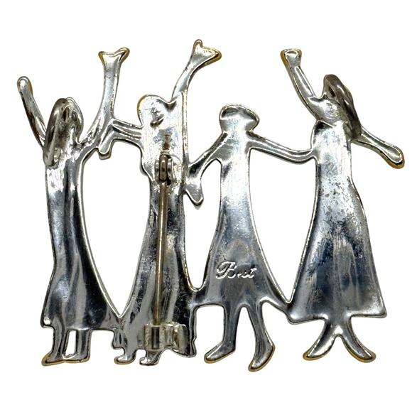 Best Dancing Women Brooch Pin Silver Tone Gold Accent Abstract Celebration VTG - Picture 2 of 3